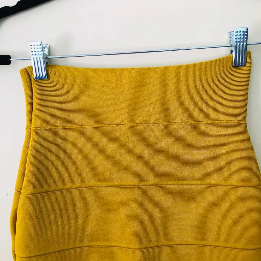 BCBGMaxazria Yellow Mustard Citron Alexa Skirt Bandage Bodycon Women's Size S